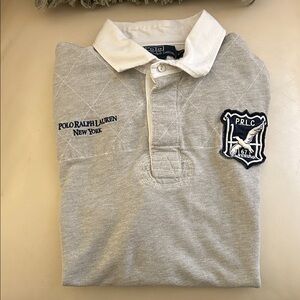 Ralph Lauren White Collar Rugby-Style Shirt with Navy Label